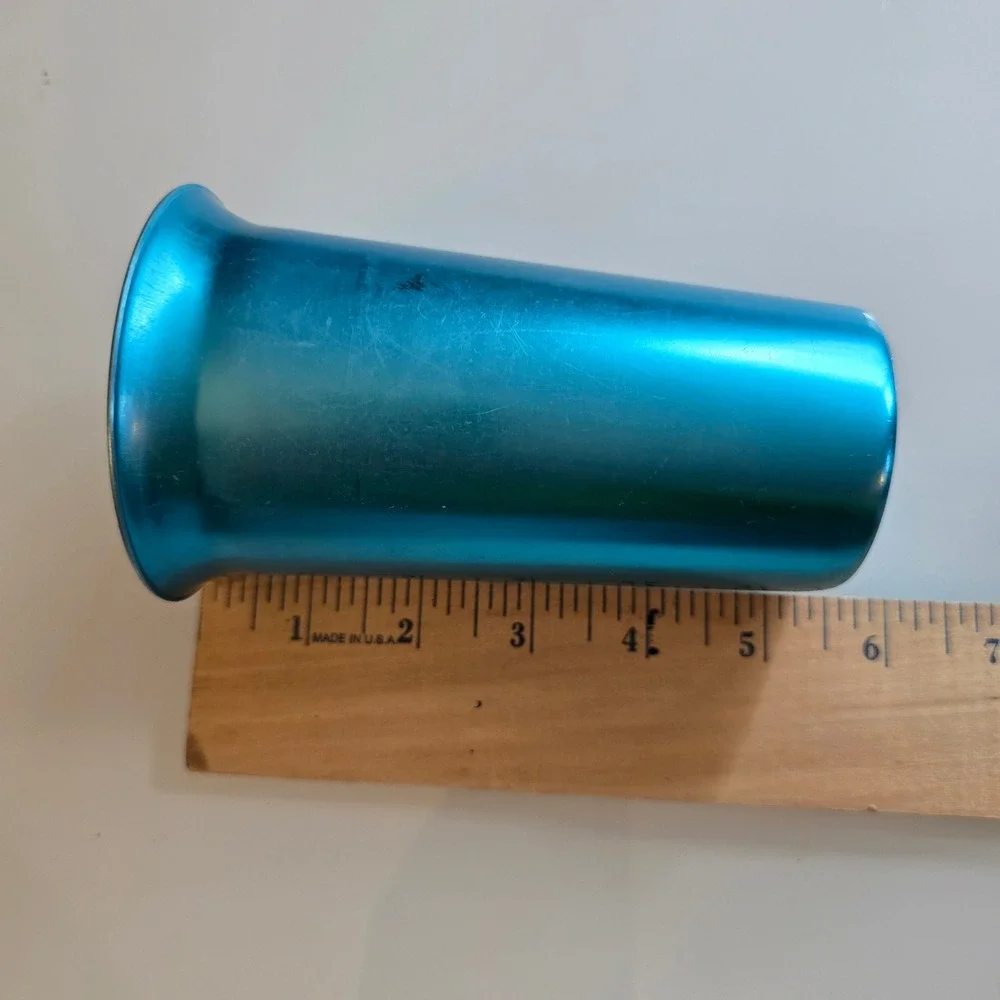 Vintage Zephyr Ware Teal Blue Anodized Aluminum Tumblers Set of 2 MCM Louisville